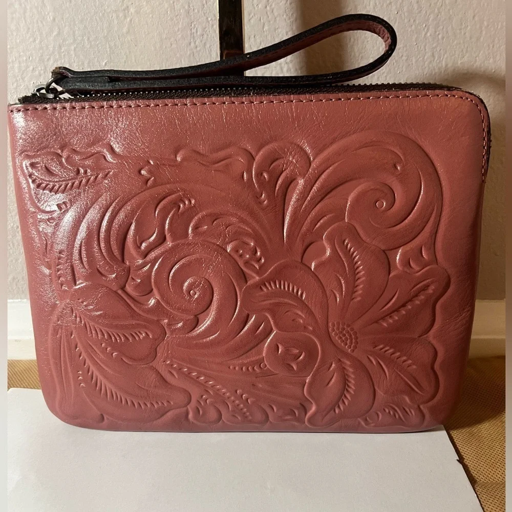 Patricia Nash Tooled Leather Cassini Wristlet- Old Rose